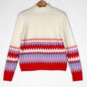Fair Isle Mock Neck Glitter Cable Knit Sweater Womens S Lightweight St Johns Bay